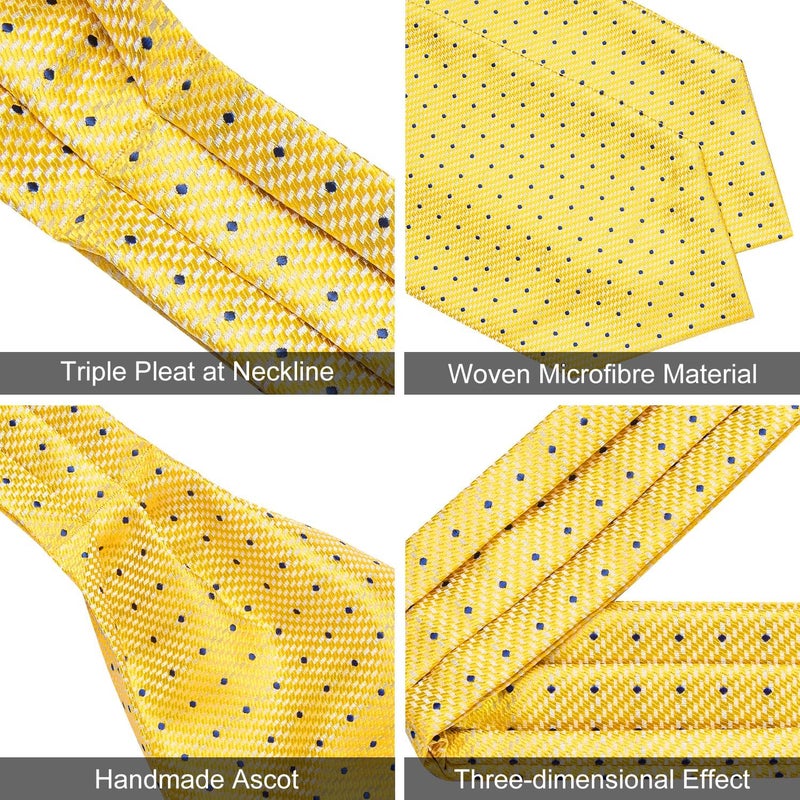 DiBanGu 3PCS Ascot Ties for Men Wedding Jacquard Woven Silk Ascot Cravat for Men Cravat Tie and Pocket Square Set - Image 5